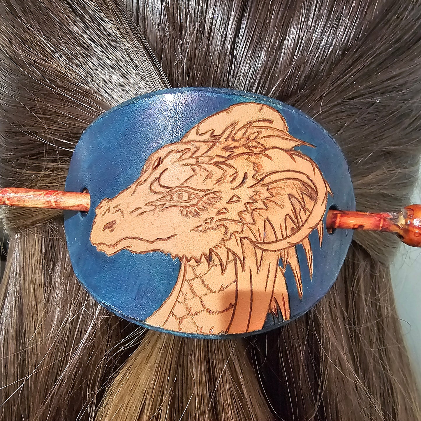 Smirking Dragon Leather hair barrette