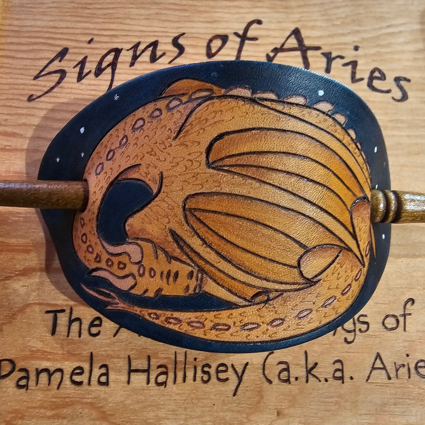 Sleeping Dragon hand made Leather hair barrette.