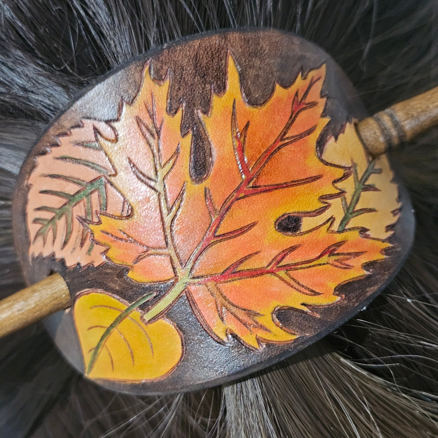 Autumn Leaves Leather Hair Barrette