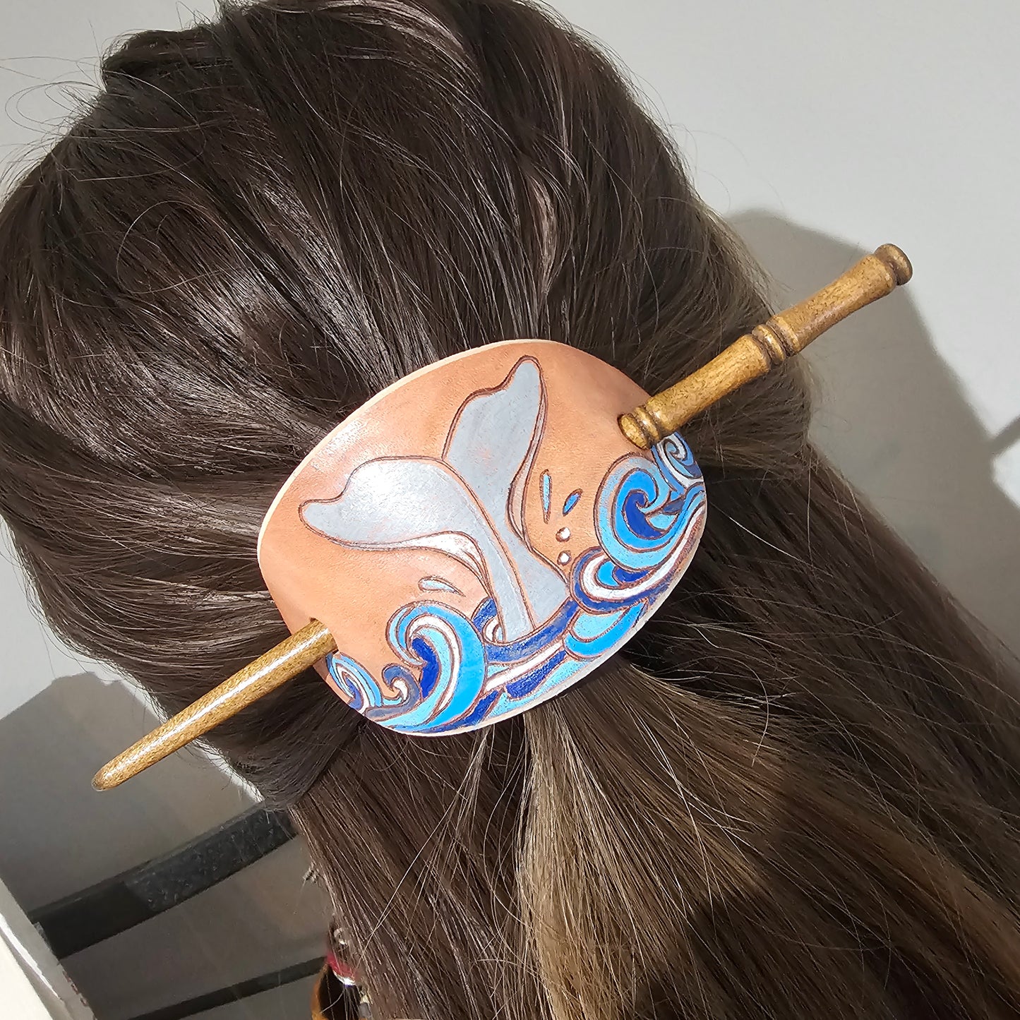 Whale Tail Leather Hair Barrette