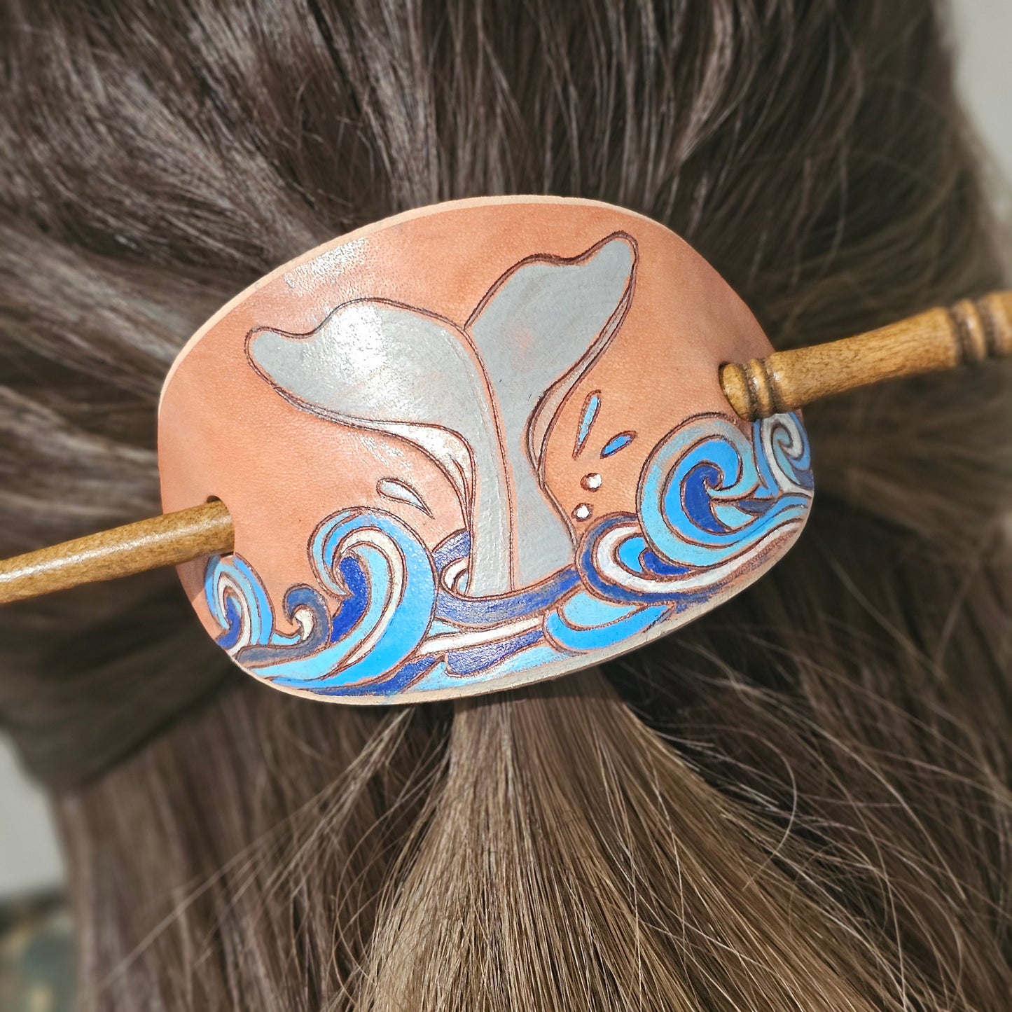 Whale Tail Leather Hair Barrette