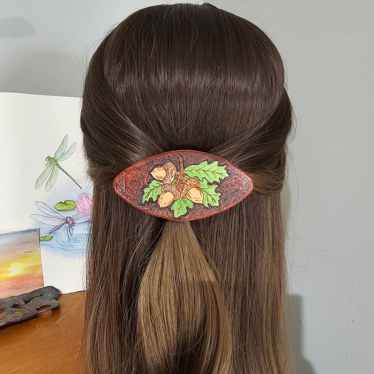 Acorns Leather Hair Clip