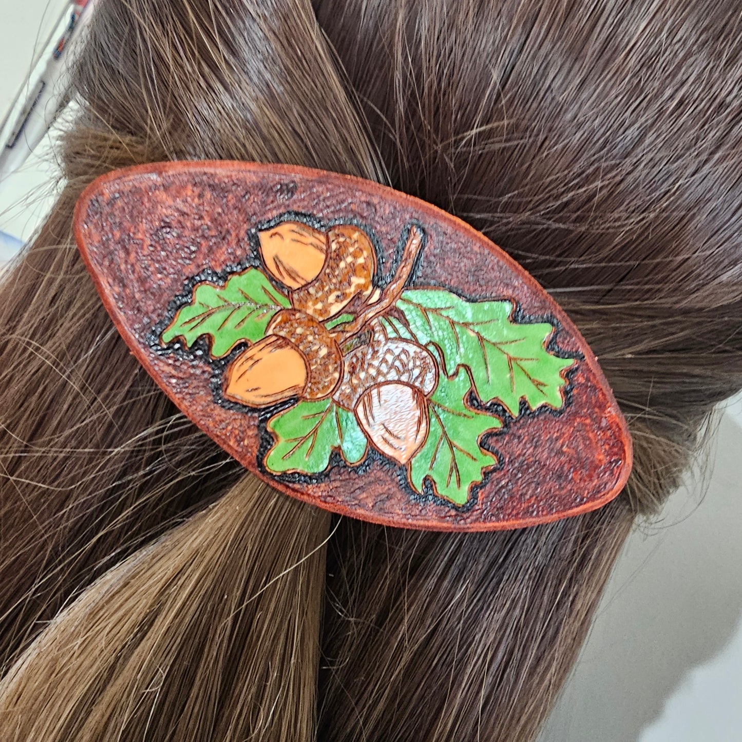 Acorns Leather Hair Clip