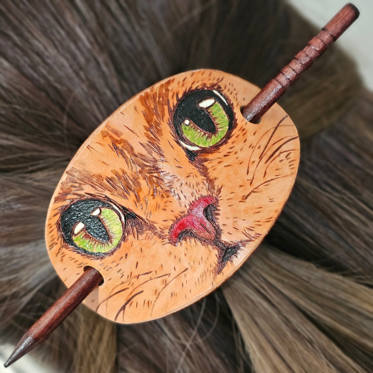 Kitty Cat Face Leather Hair Barrette