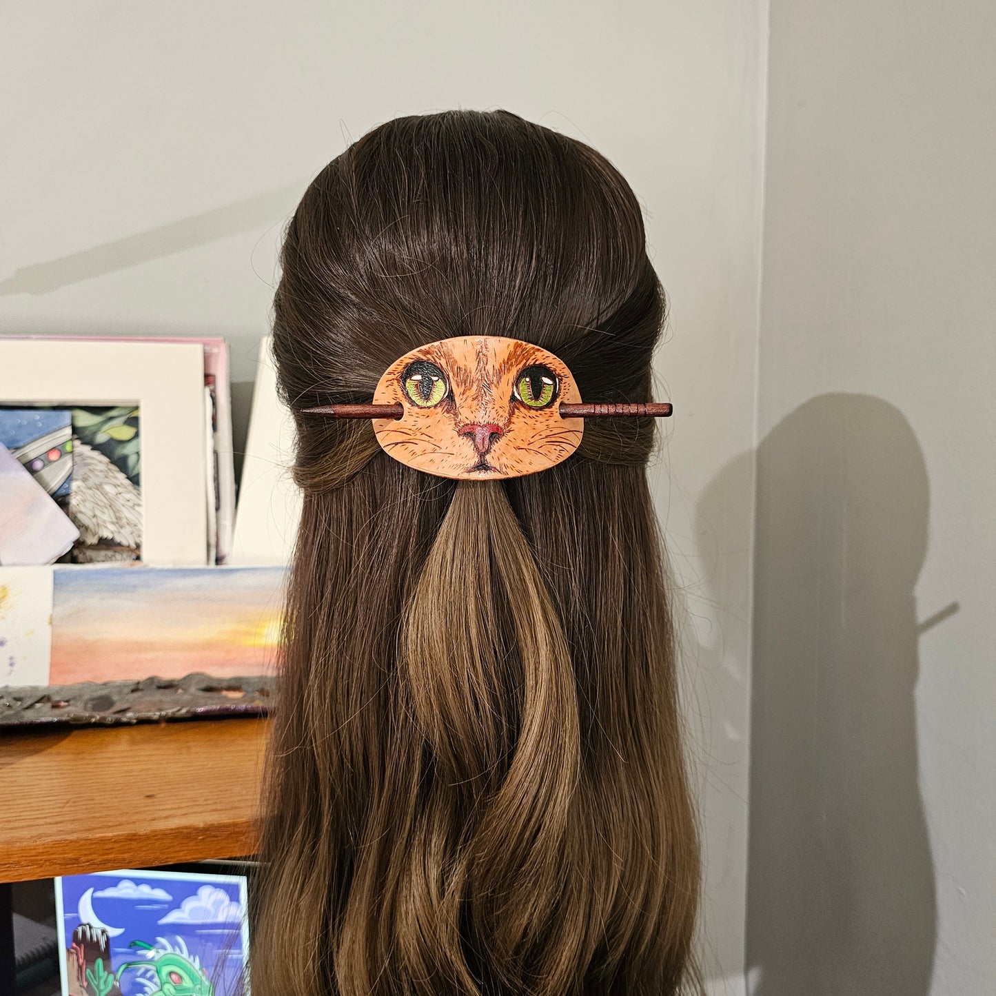 Kitty Cat Face Leather Hair Barrette
