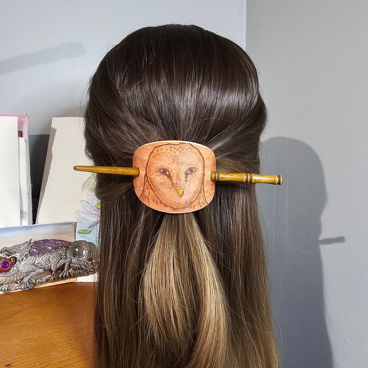 Barn Owl Leather Hair Barrette