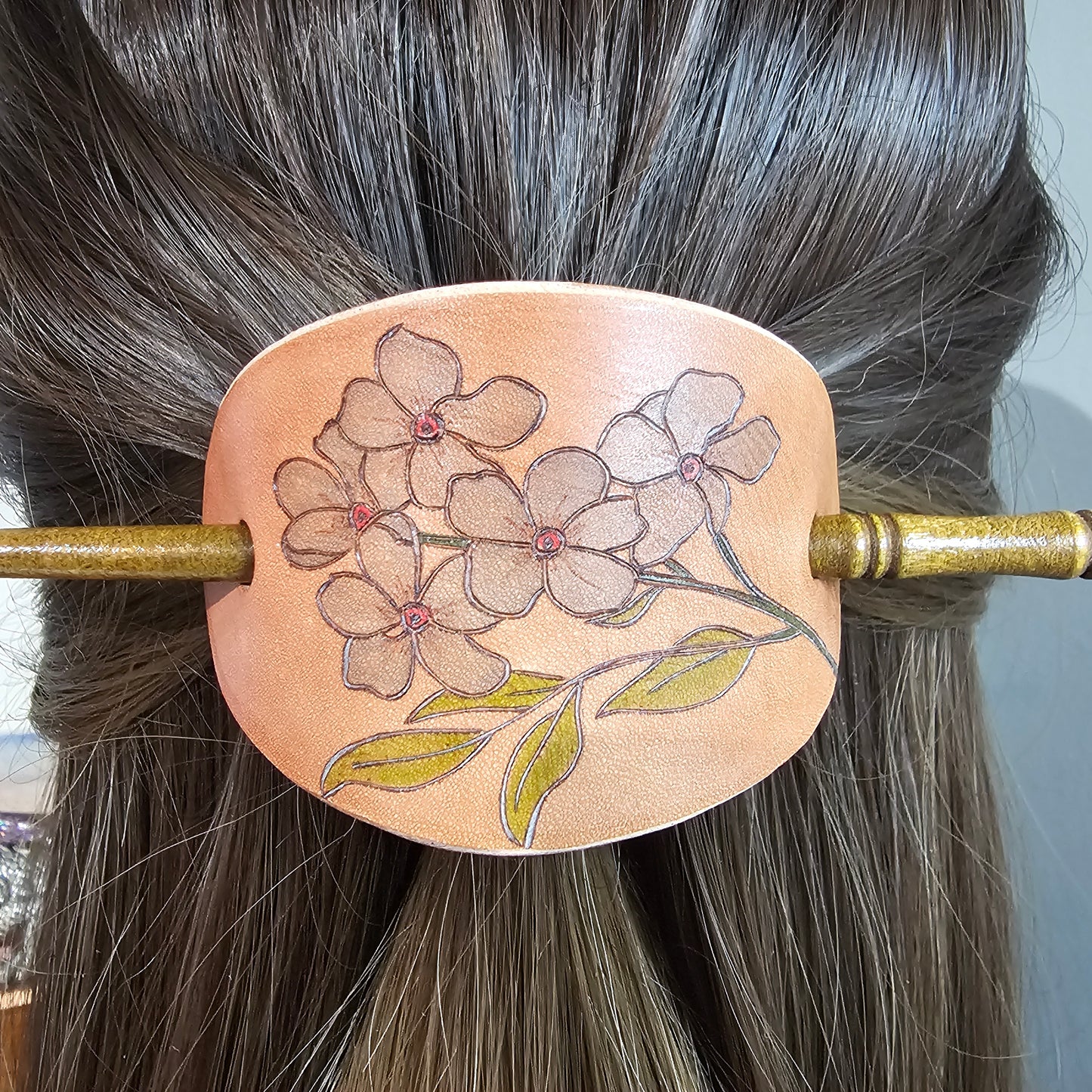 Forget-me-nots Leather Hair Barrette