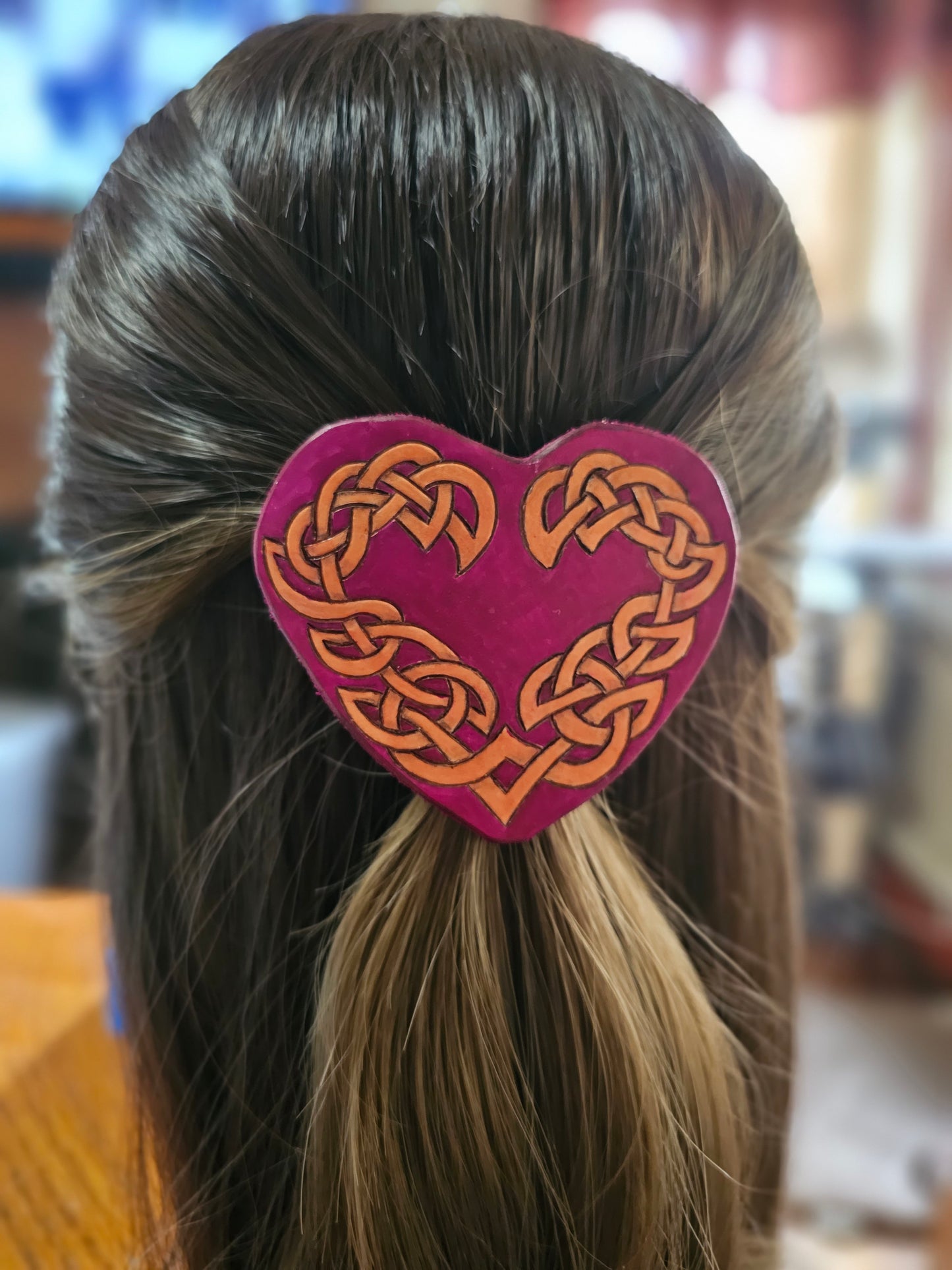 Celtic Heart Leather Hair Barrette