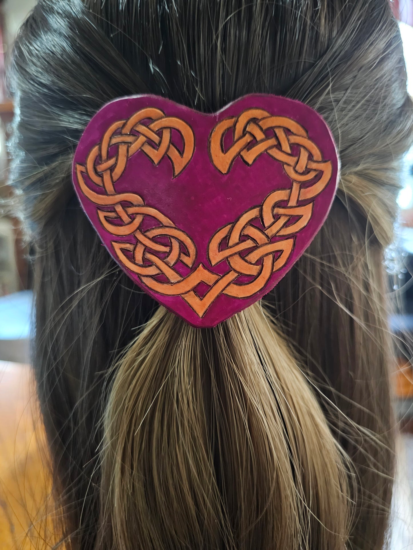 Celtic Heart Leather Hair Barrette