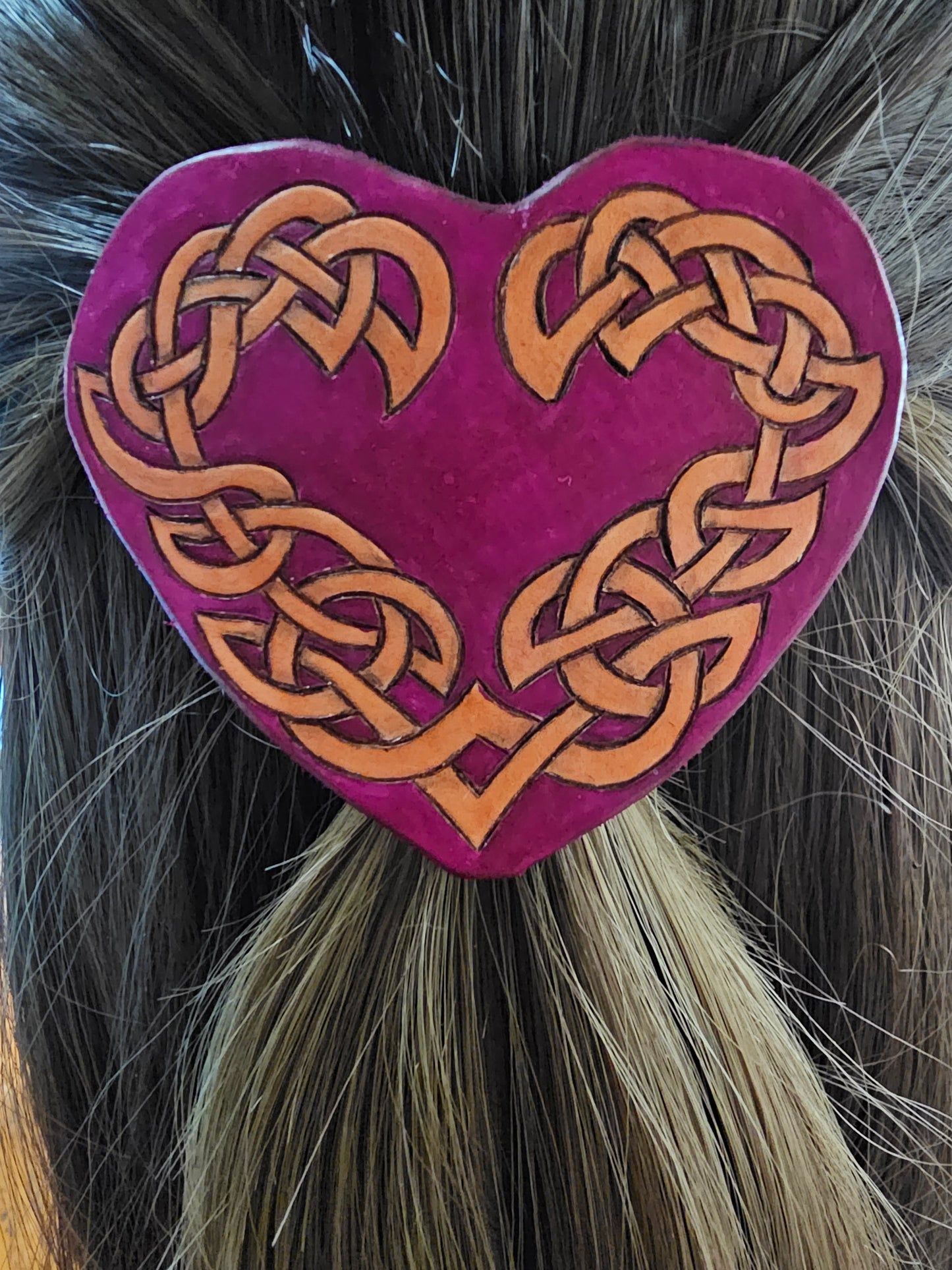 Celtic Heart Leather Hair Barrette