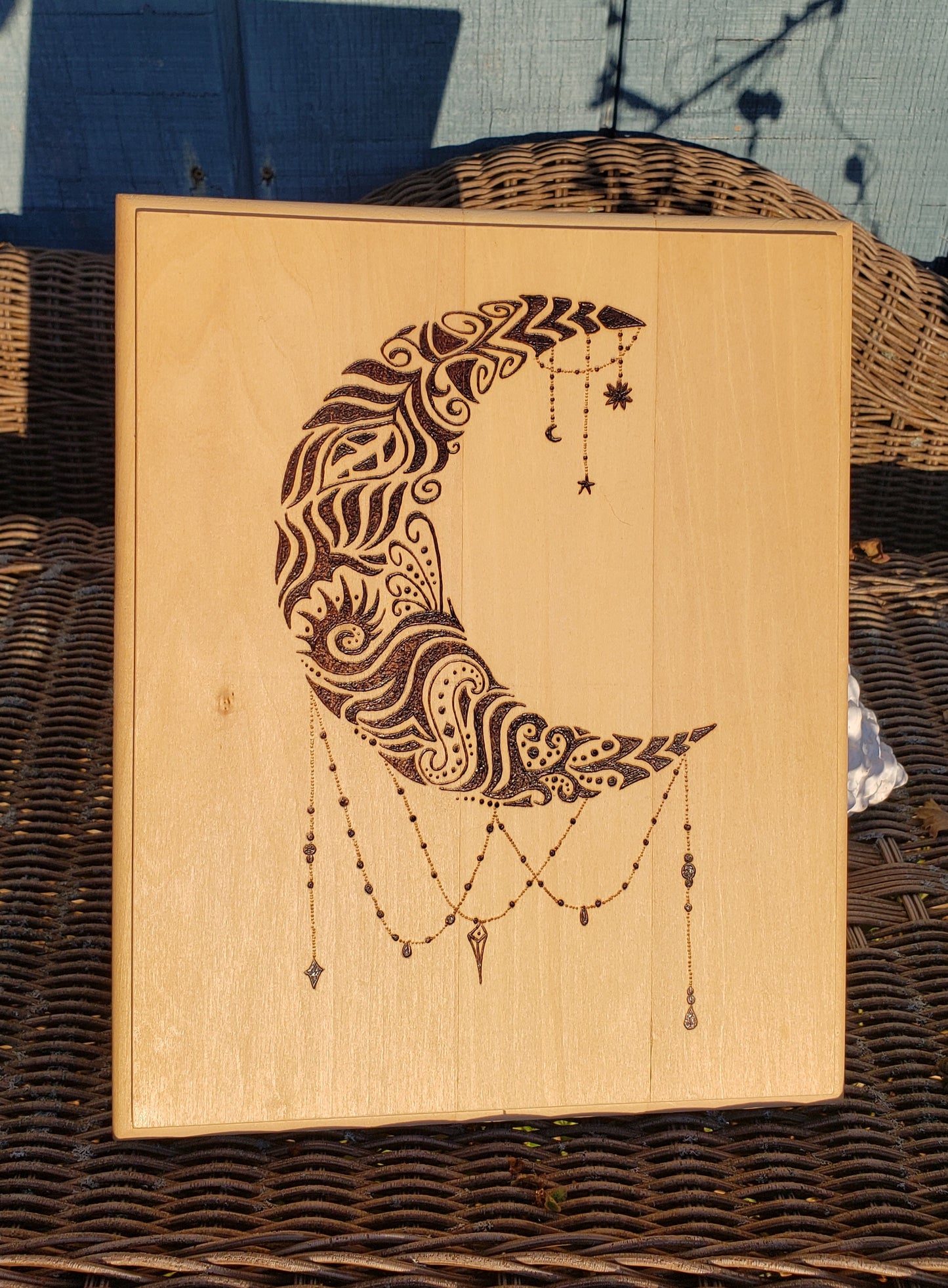 "Moon Doodle" Wood burned Plaque