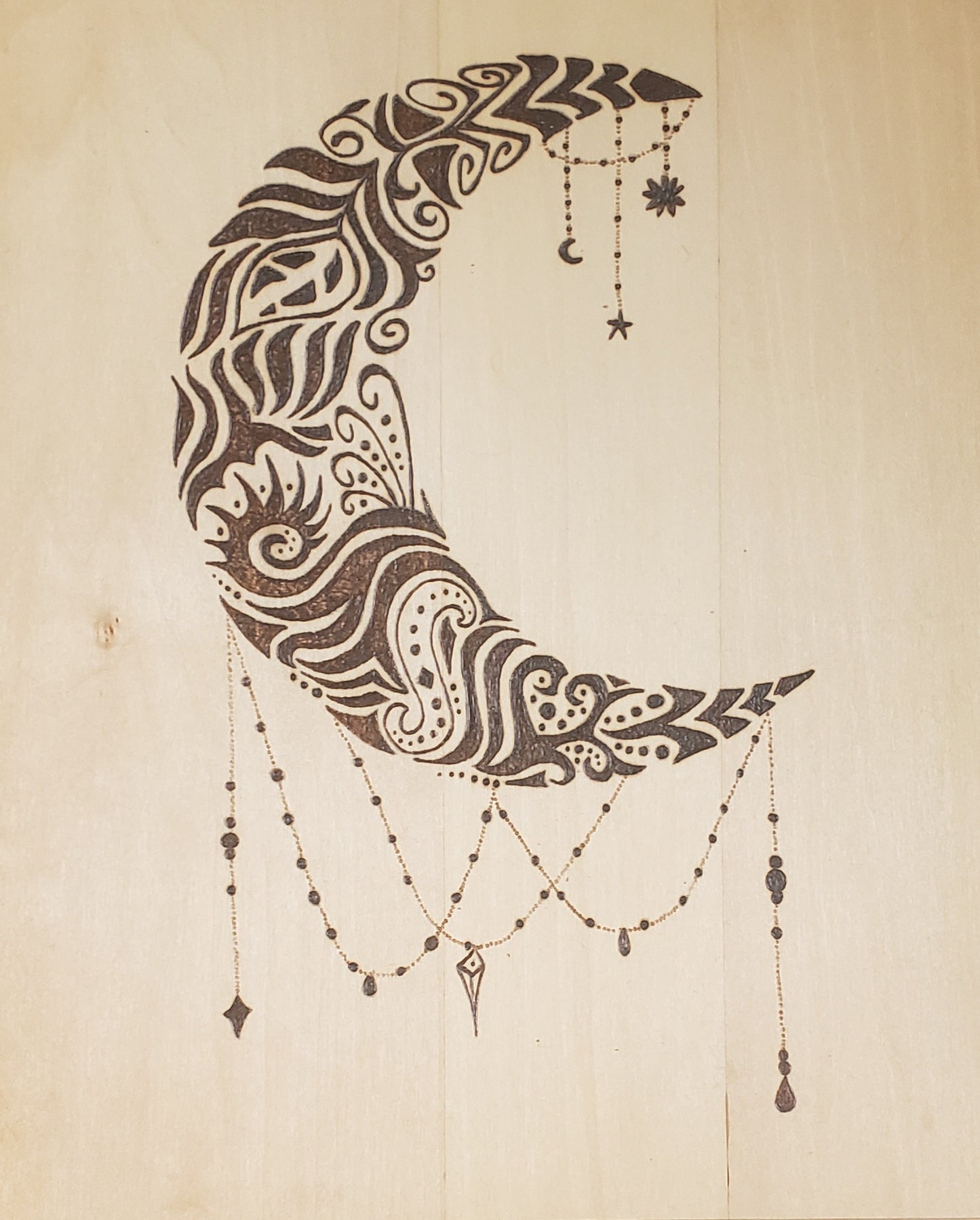 "Moon Doodle" Wood burned Plaque