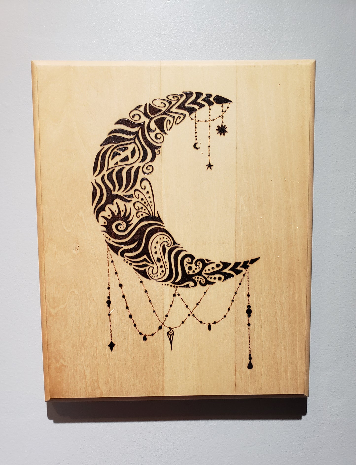 "Moon Doodle" Wood burned Plaque
