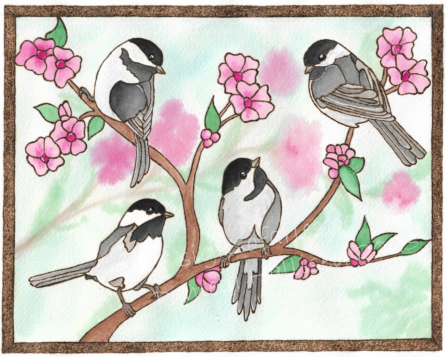 ORIGINAL "Morning Huddle" Black Capped Chickadee Art