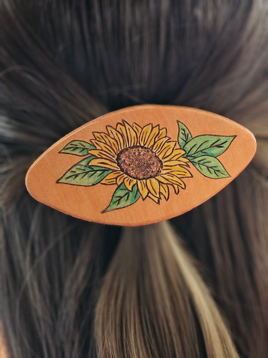 Sunflower Leather Hair Barrette