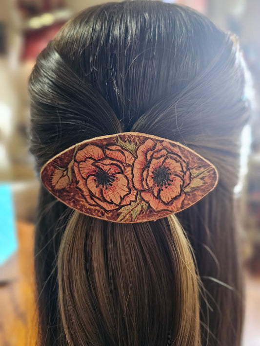Poppies Leather Hair Barrette