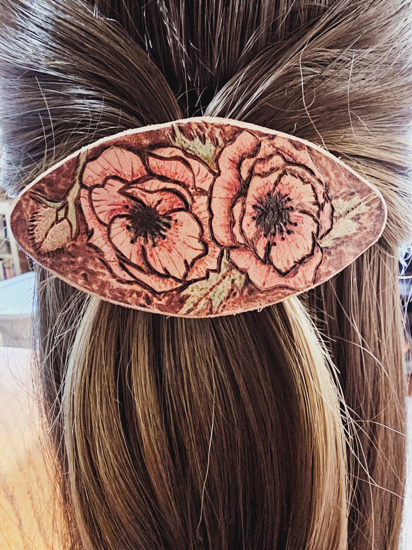 Poppies Leather Hair Barrette