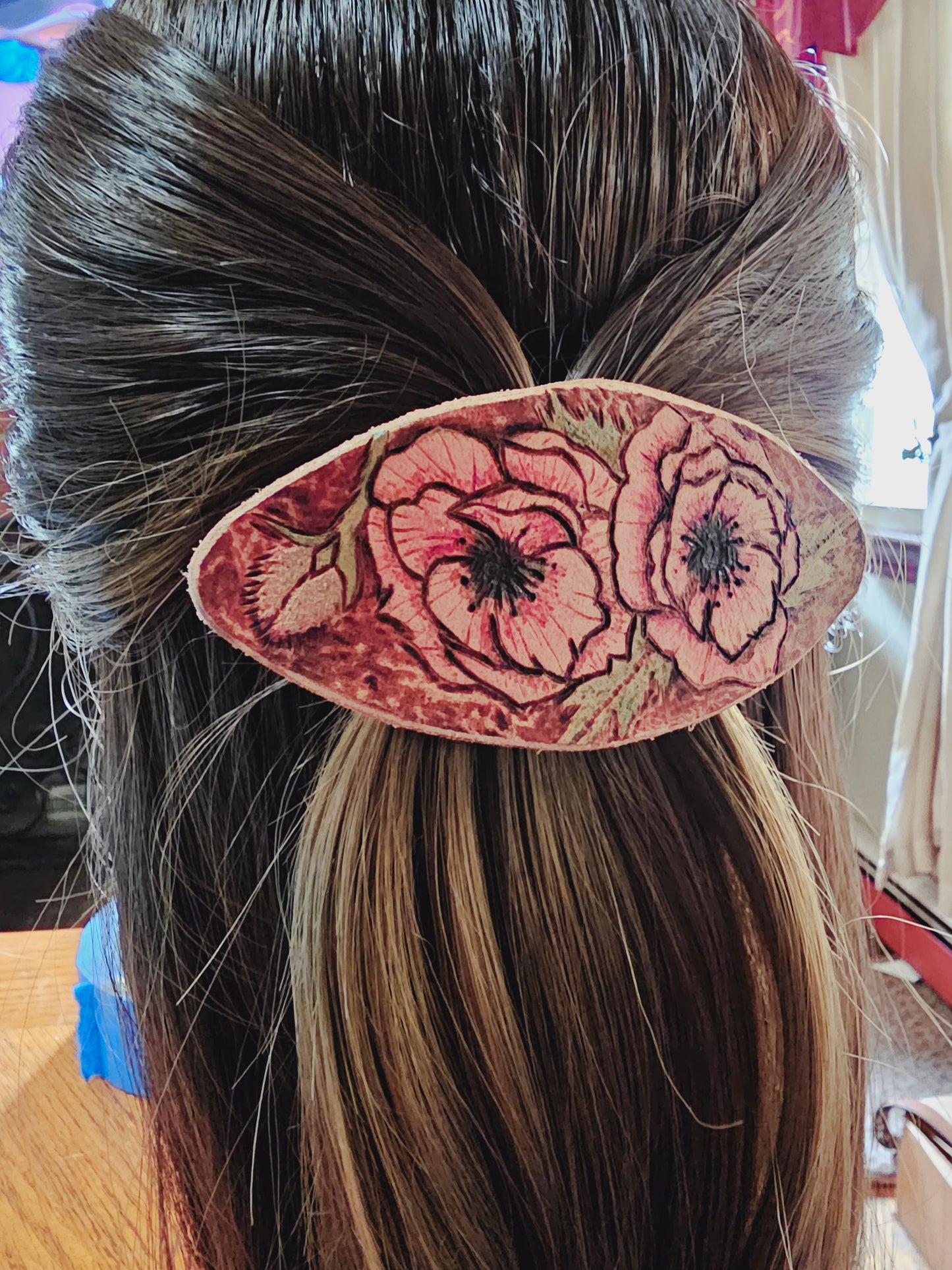 Poppies Leather Hair Barrette