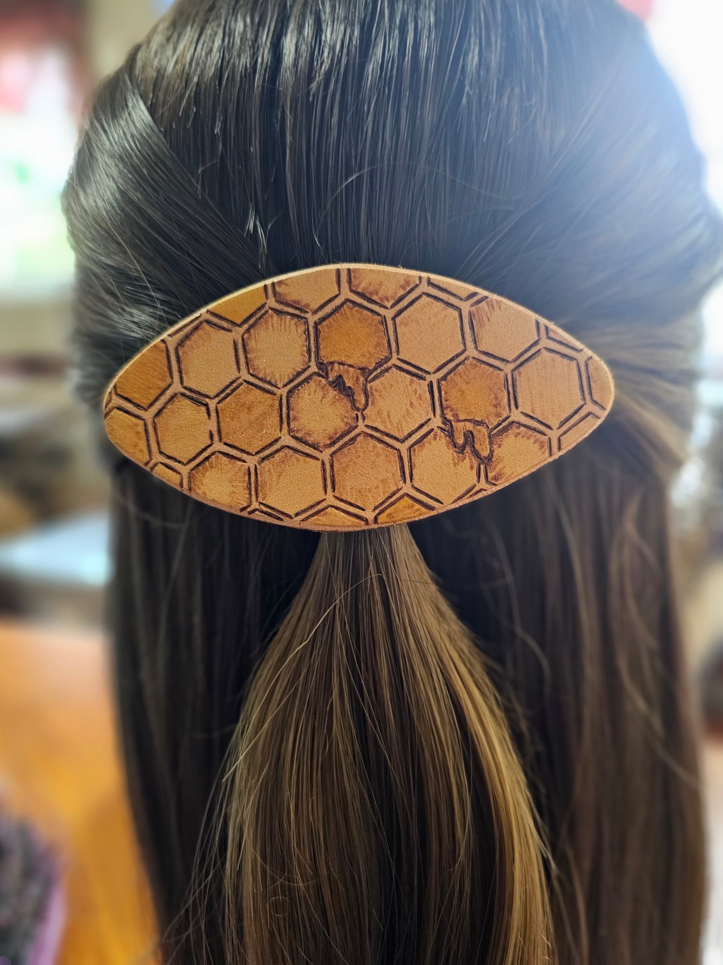 Honey comb Leather Hair Barrette