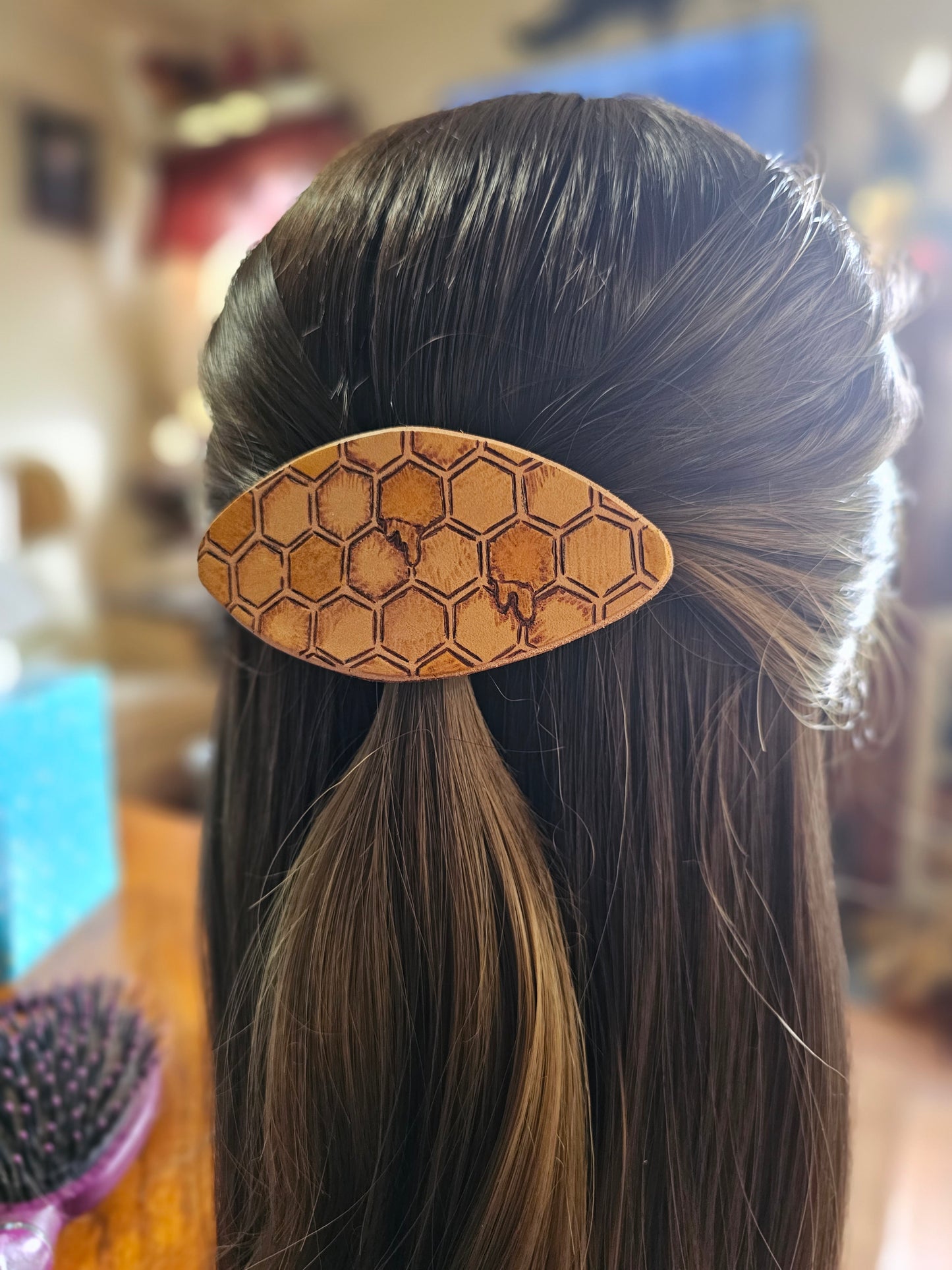 Honey comb Leather Hair Barrette