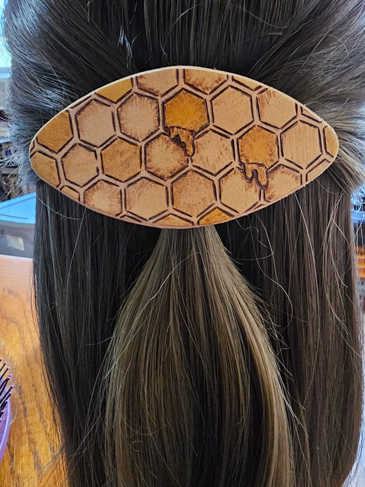 Honey comb Leather Hair Barrette