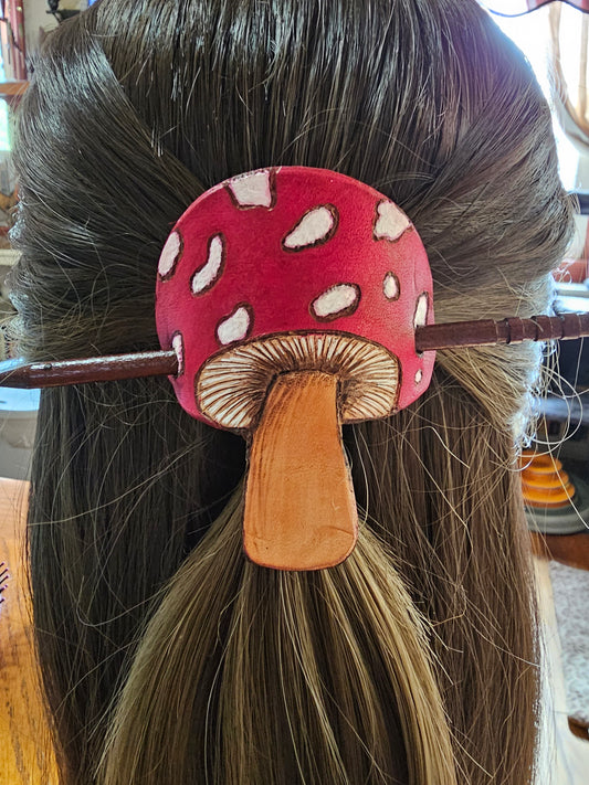 Red Mushroom Leather Hair Barrette