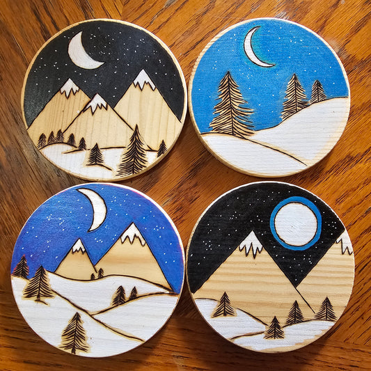 Moon over the mountains coaster/wall art set