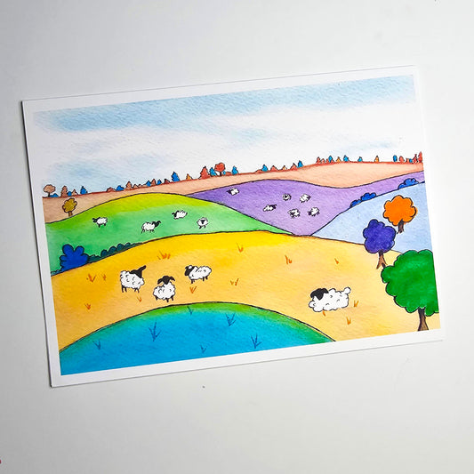 Sheep in field 5"x7" Frameable Card