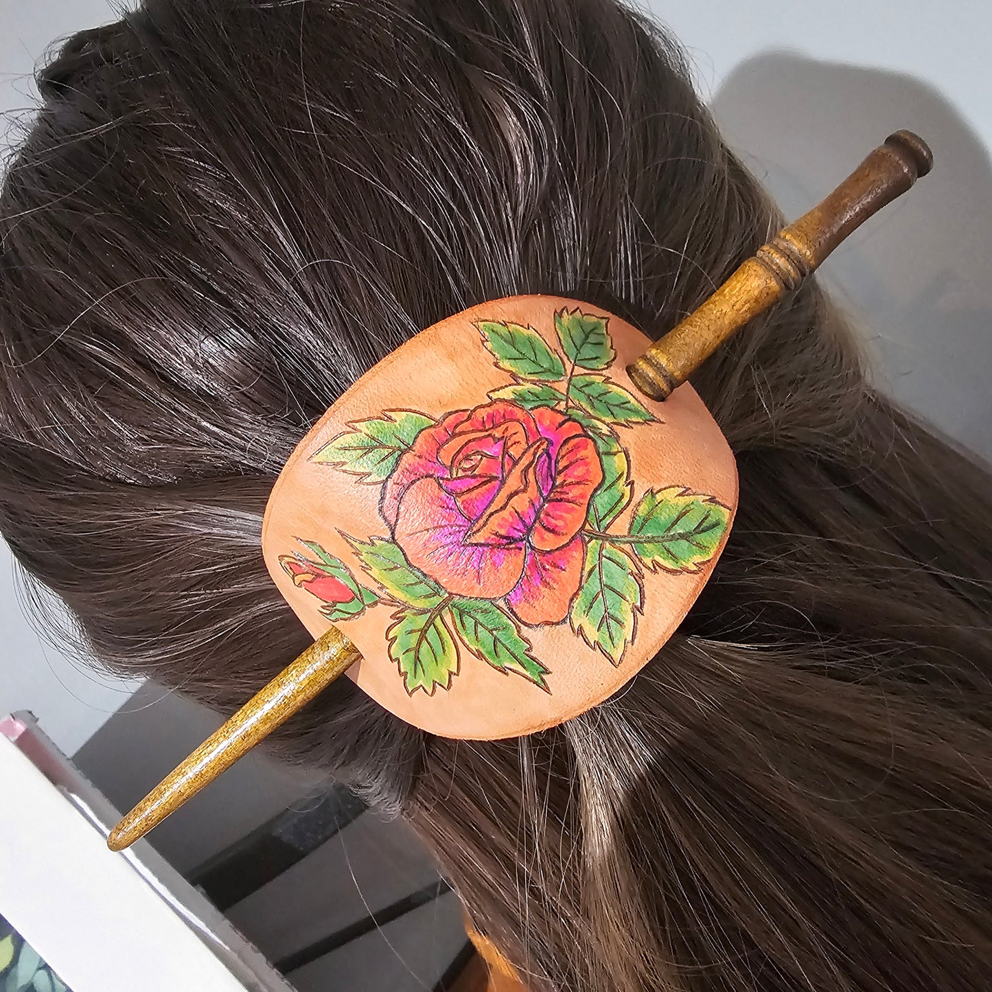 Rose Style 2 Leather Hair Barrette