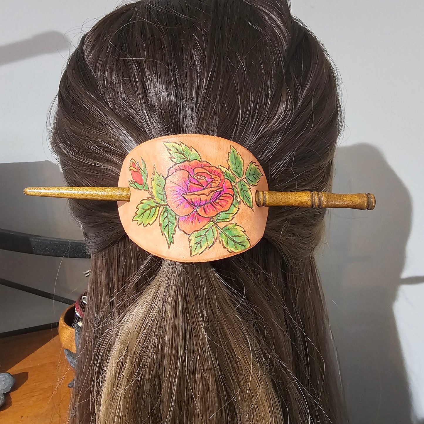 Rose Style 2 Leather Hair Barrette