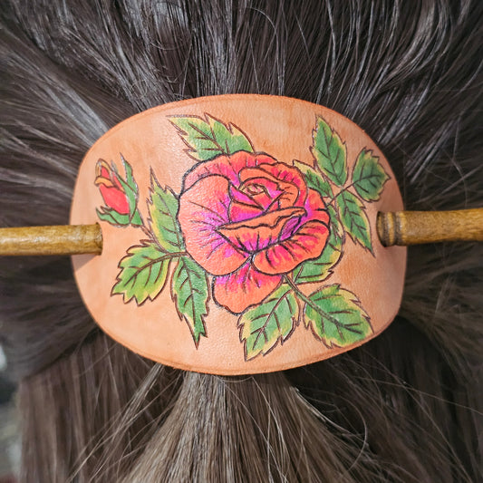 Rose Style 2 Leather Hair Barrette