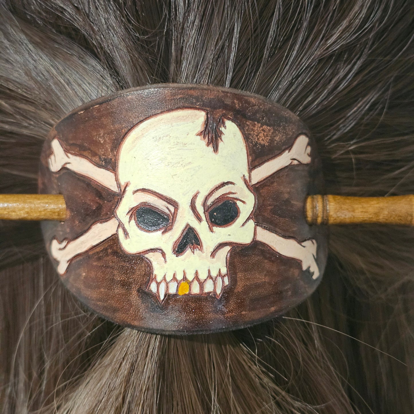 Skull and Cross bones Leather Hair Barrette