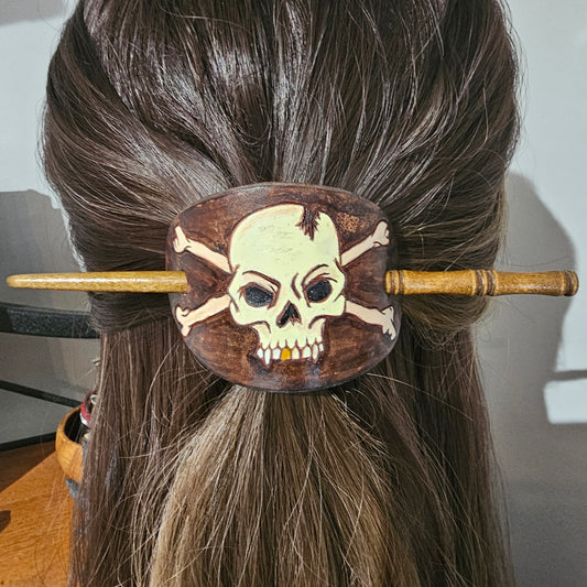 Skull and Cross bones Leather Hair Barrette