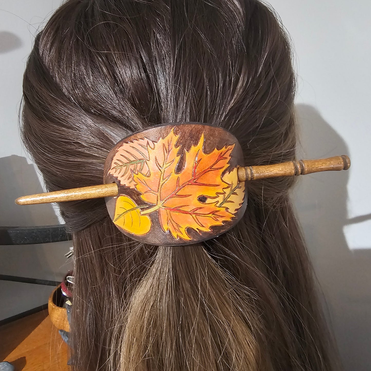 Autumn Leaves Leather Hair Barrette