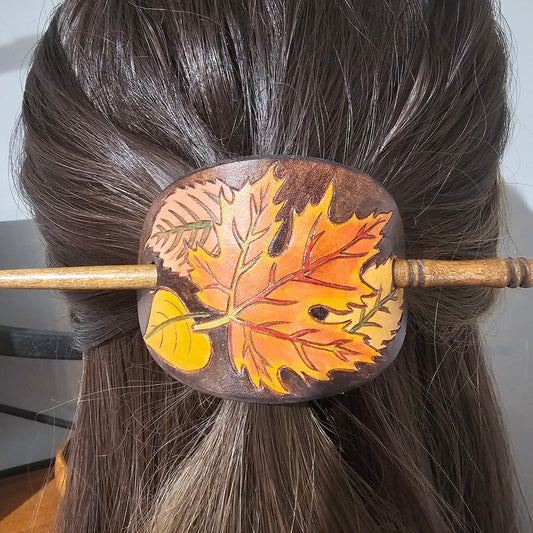 Autumn Leaves Leather Hair Barrette