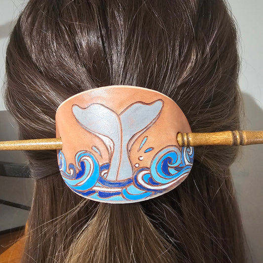 Whale Tail Leather Hair Barrette