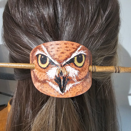 Owl Leather Hair Barrette