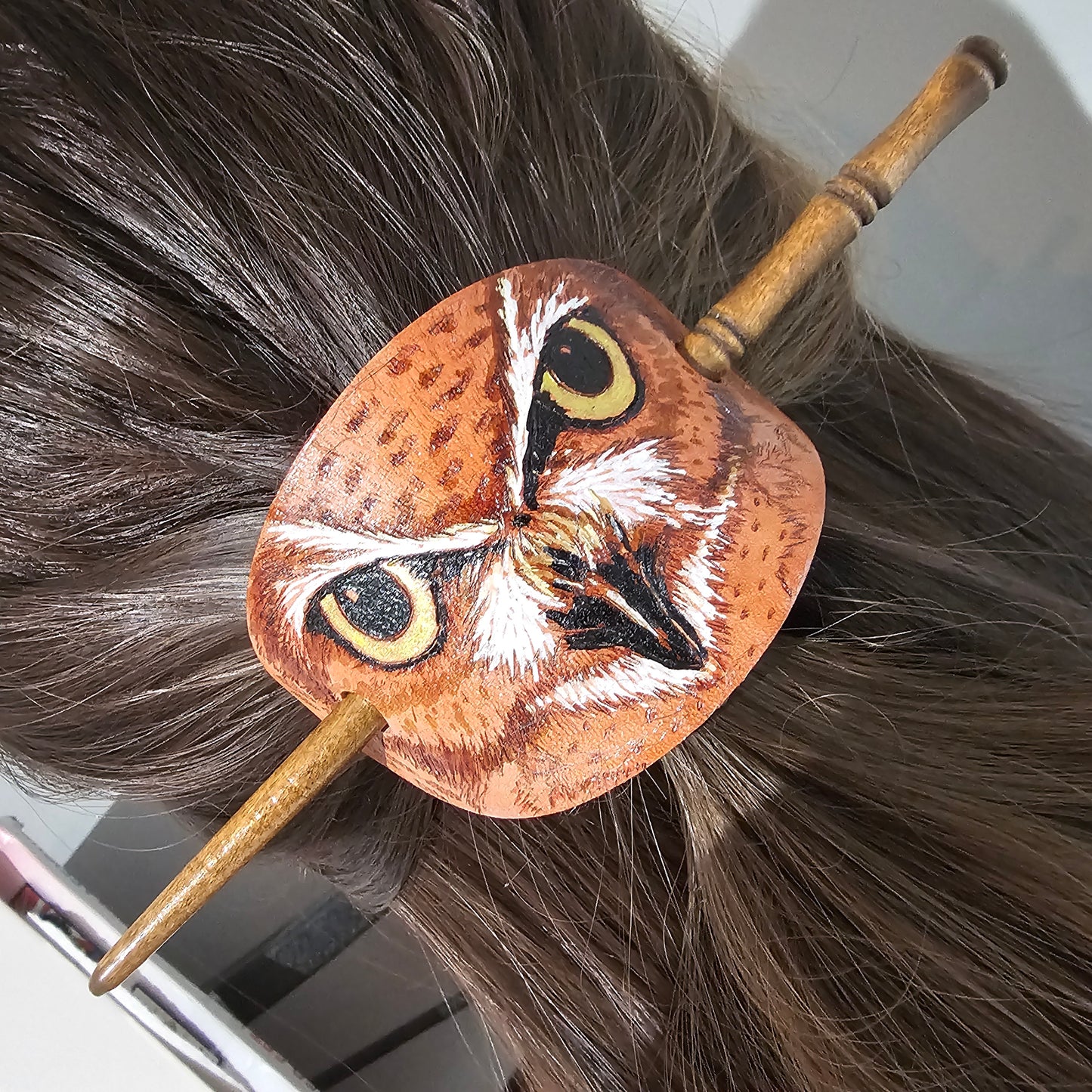 Owl Leather Hair Barrette