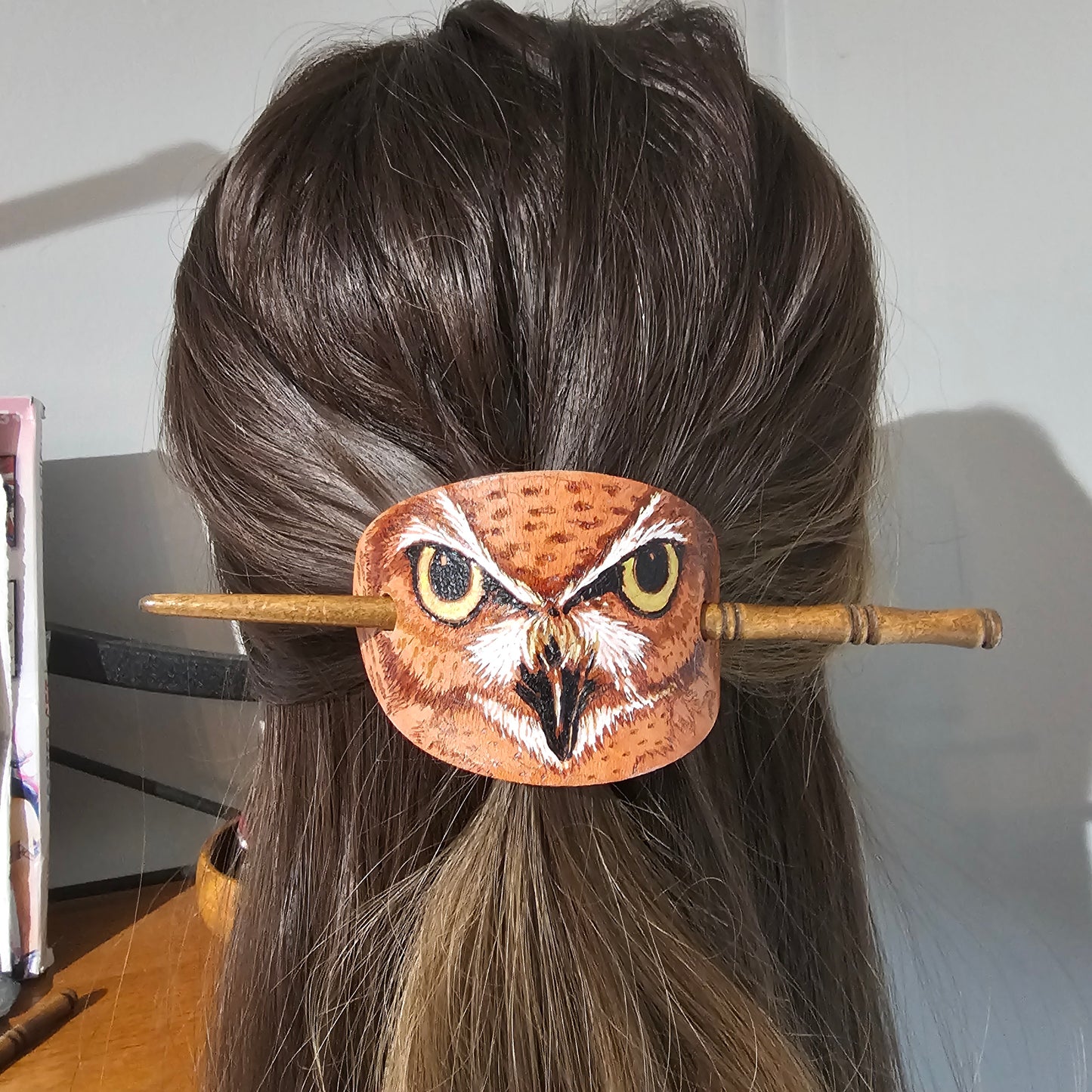 Owl Leather Hair Barrette