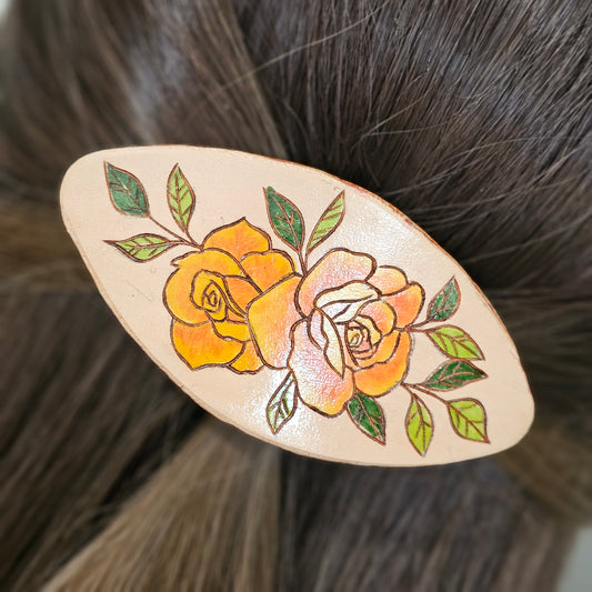 Orange Roses Leather Hair Clip