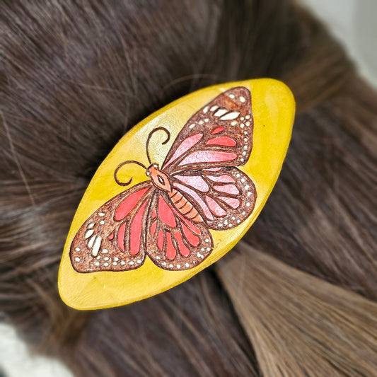 Monarch Butterfly Leather Hair Clip