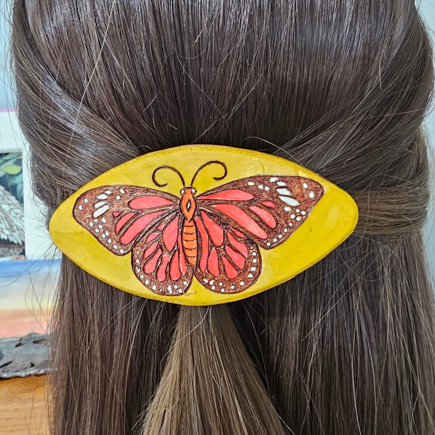 Monarch Butterfly Leather Hair Clip