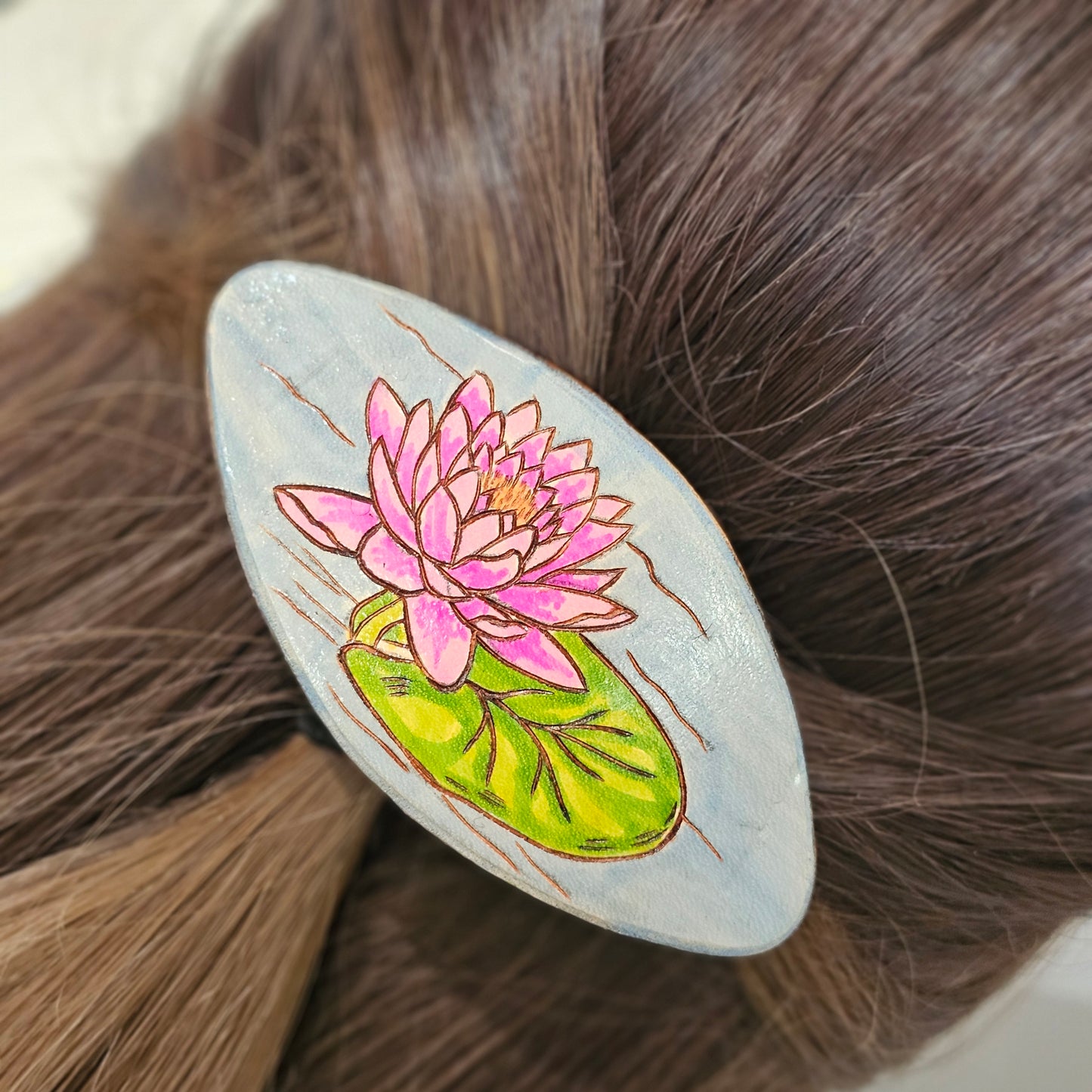 Lotus flower Leather Hair Clip