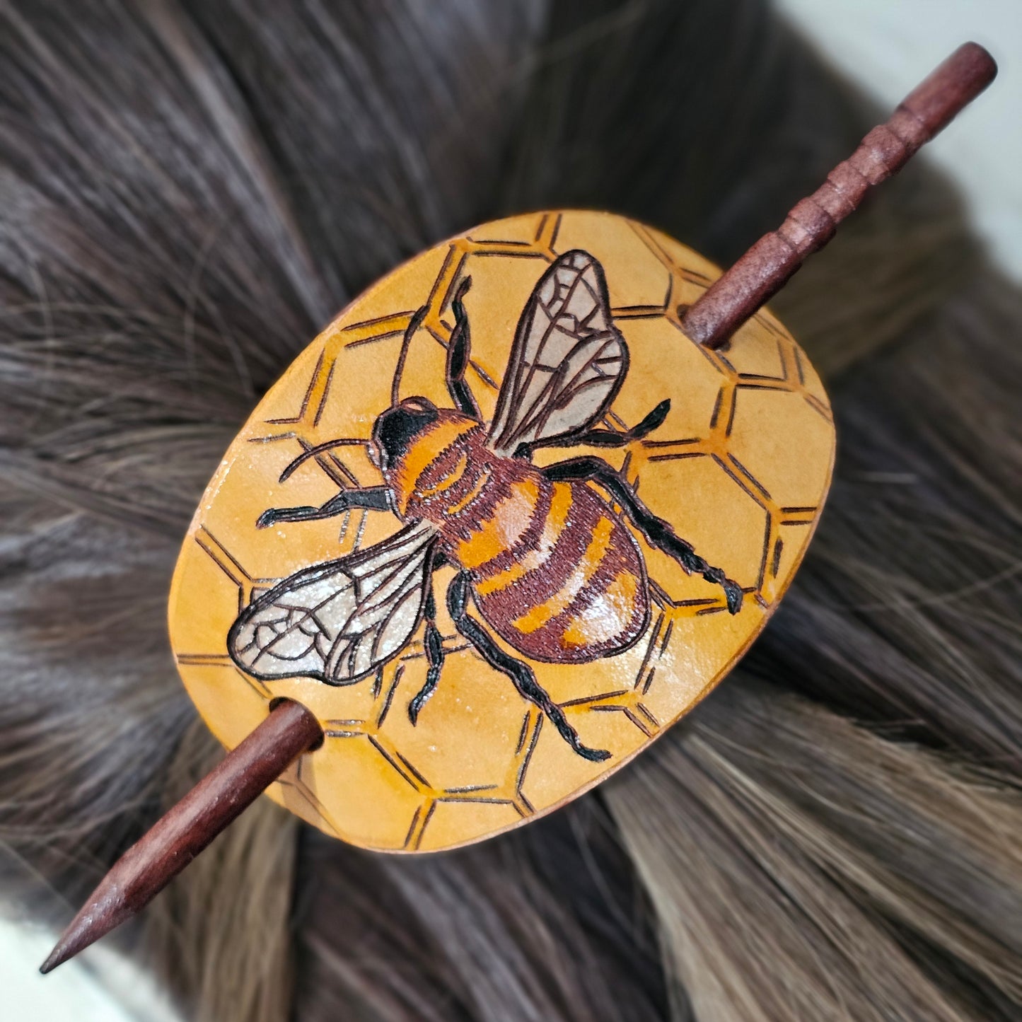 Bee Leather Hair Barrette