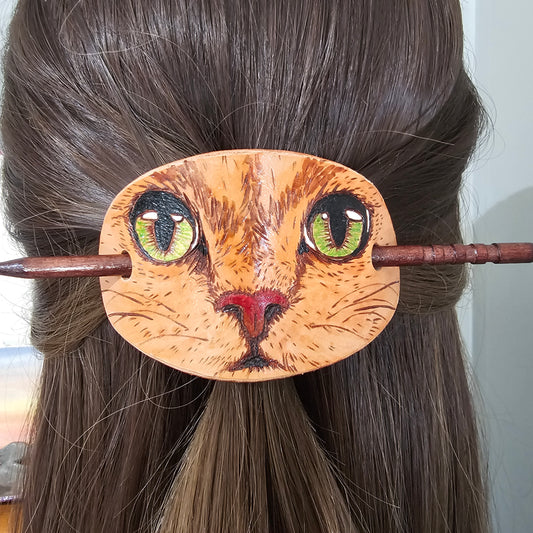 Kitty Cat Face Leather Hair Barrette