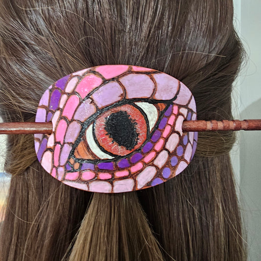 Dragon eye Pinks Leather Hair Barrette