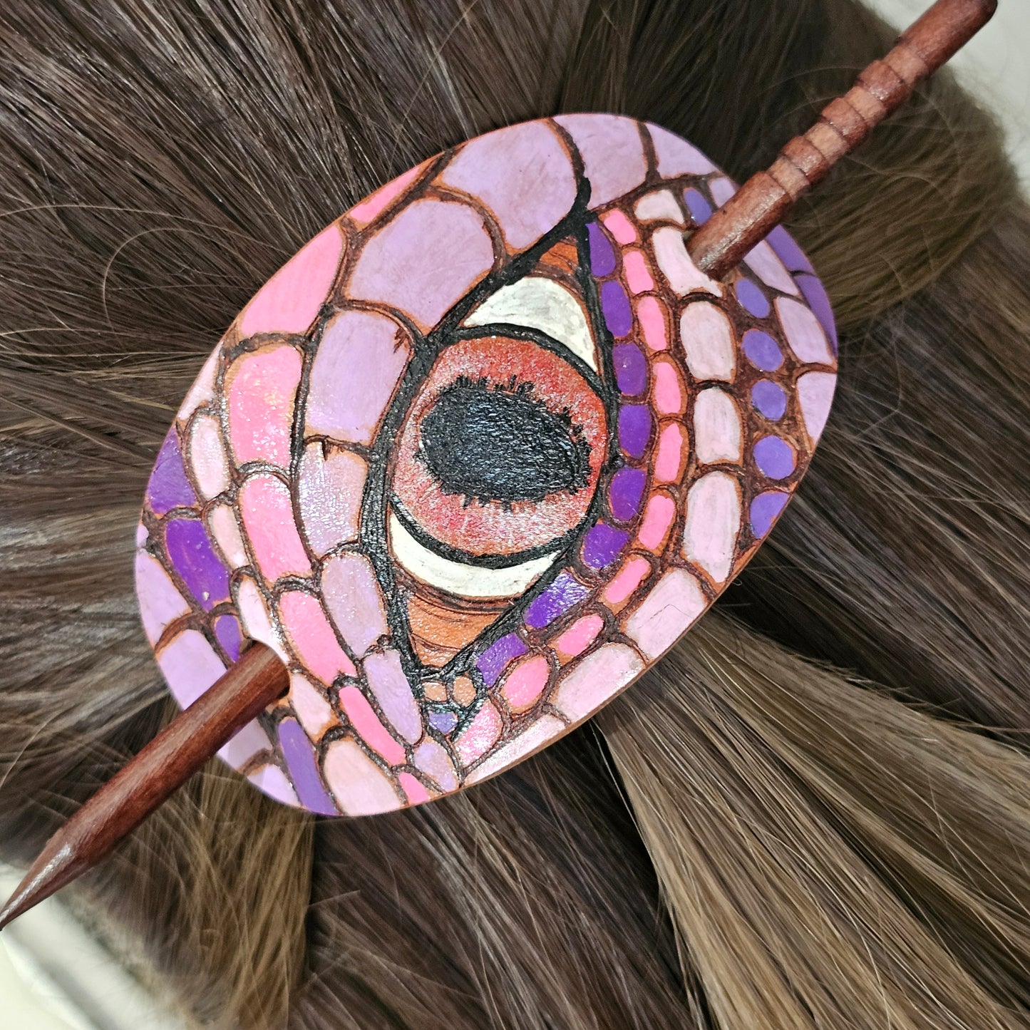 Dragon eye Pinks Leather Hair Barrette