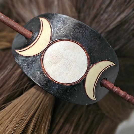 Triple Moon Leather Hair Barrette