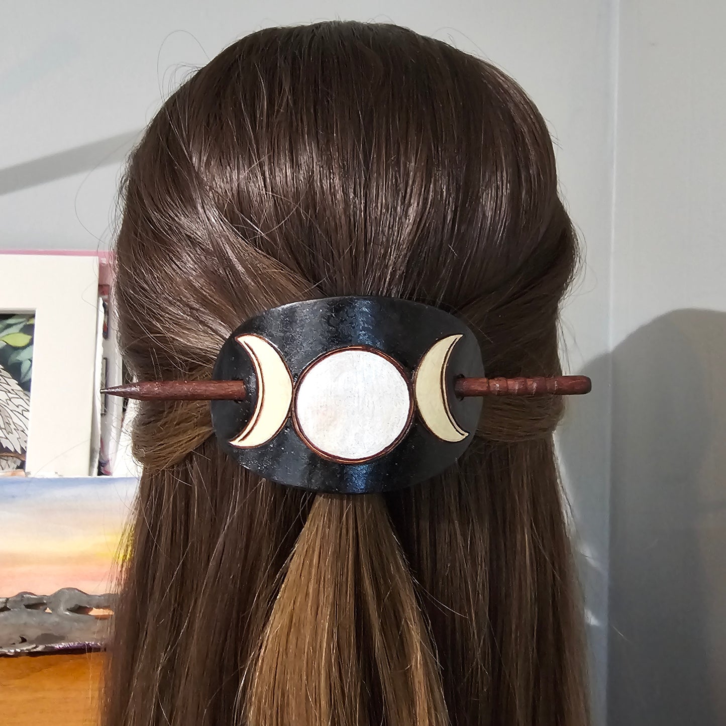 Triple Moon Leather Hair Barrette