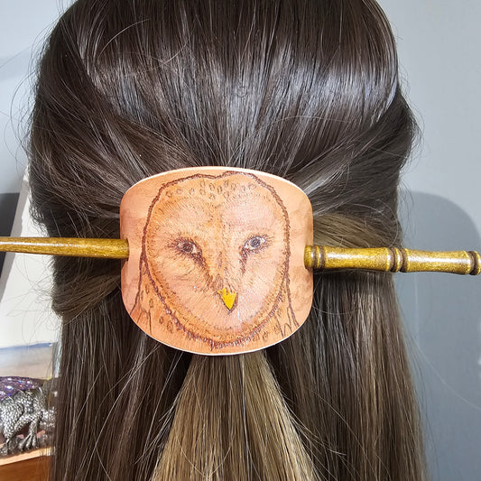 Barn Owl Leather Hair Barrette